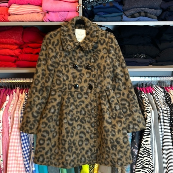 Kate Spade brown/black/gray leopard print peplum knee length pea coat size 2